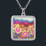 Elegant retro boho vattencolor solros fält silverpläterat halsband<br><div class="desc">Elegant retro boho vattencolor solros fält</div>