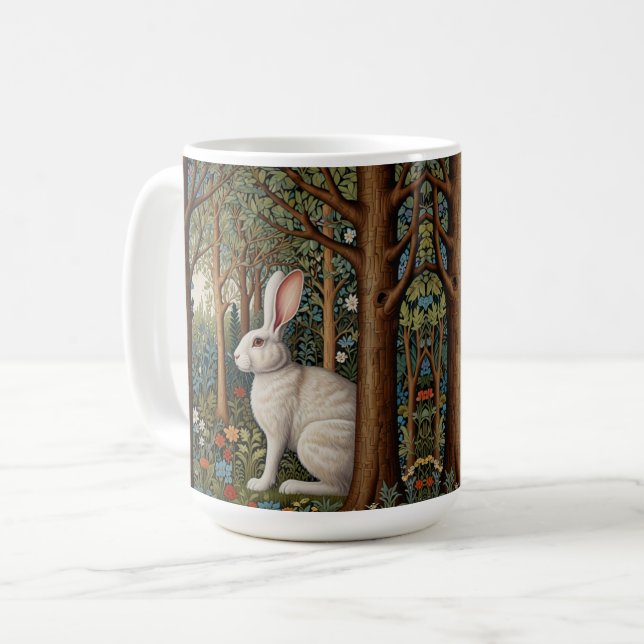 Elegant retro boho white kanin woodland blommigt kaffemugg (Framsida vänster)