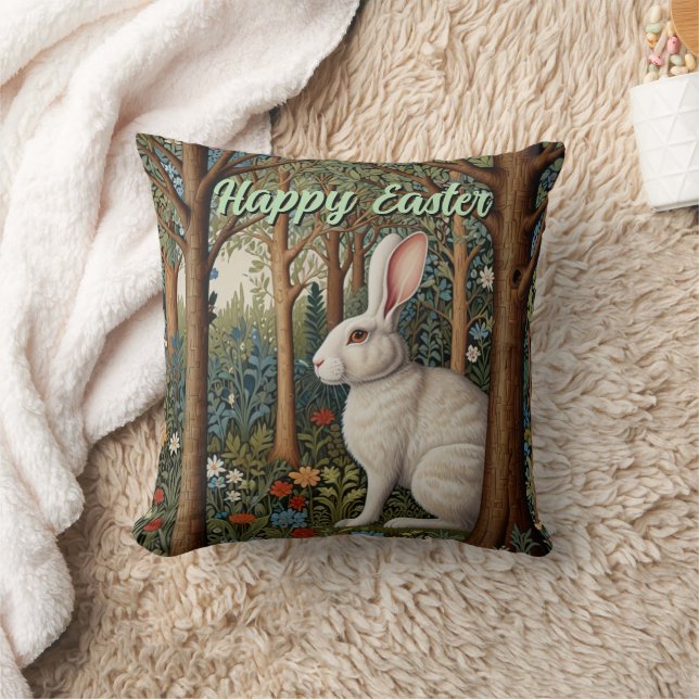 Elegant retro boho white kanin woodland Påsk Kudde (Filt)