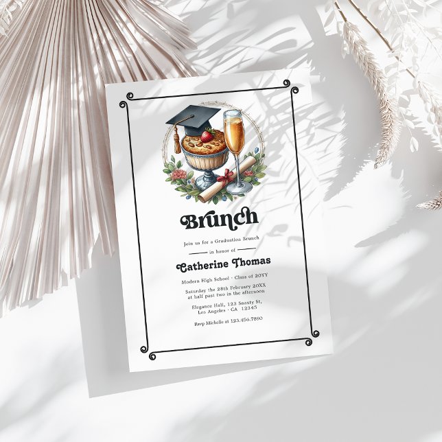 Elegant Retro Brunch Examenstårtfest Foto Inbjudningar (Elegant Retro Brunch Graduation Party Photo Invitation)