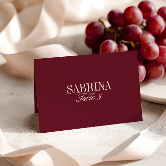 Elegant Retro Burgundy Bröllopsplatskort Bordsnummer (Elegant Retro Burgundy Wedding Place Card)