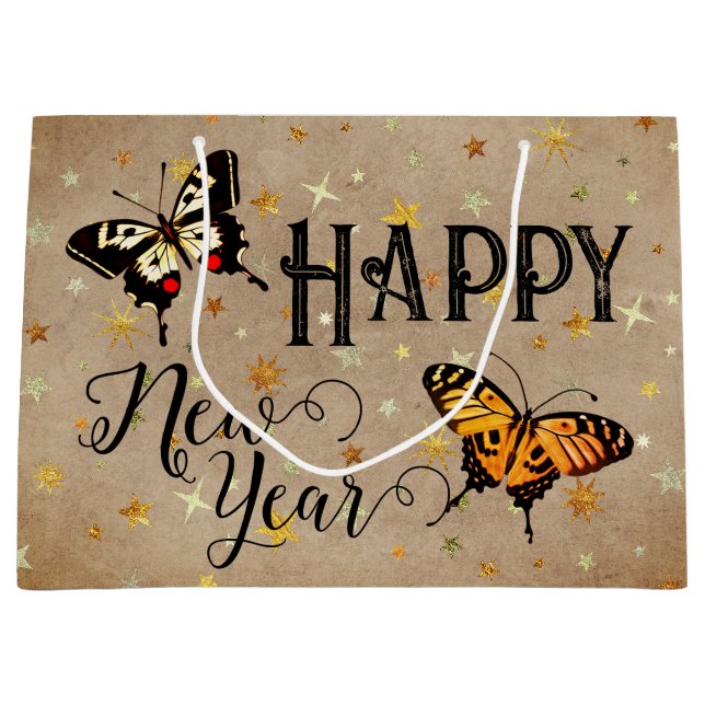 Elegant Retro Butterflies Stars Taupe Cute Vintage (Framsidan)