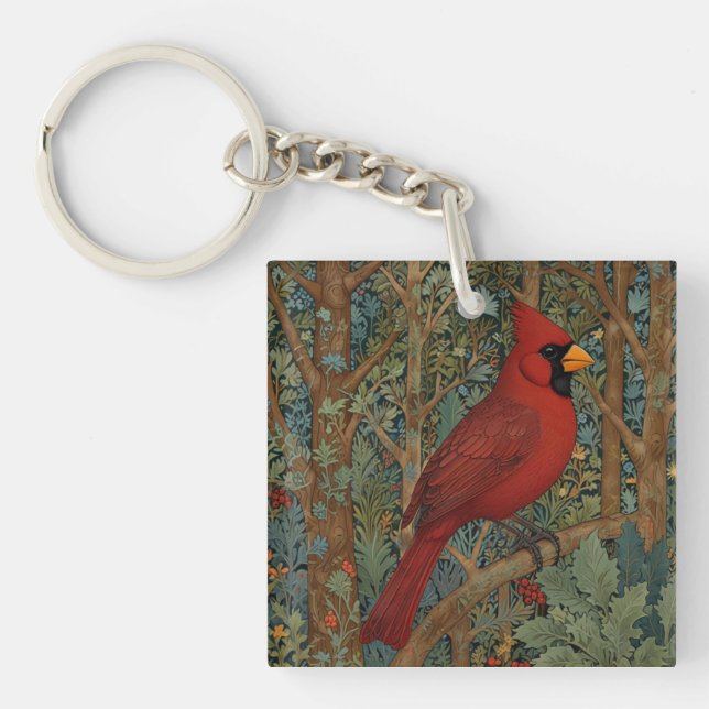Elegant Retro Cardinal Art nouveau röd fågel (Framsidan)