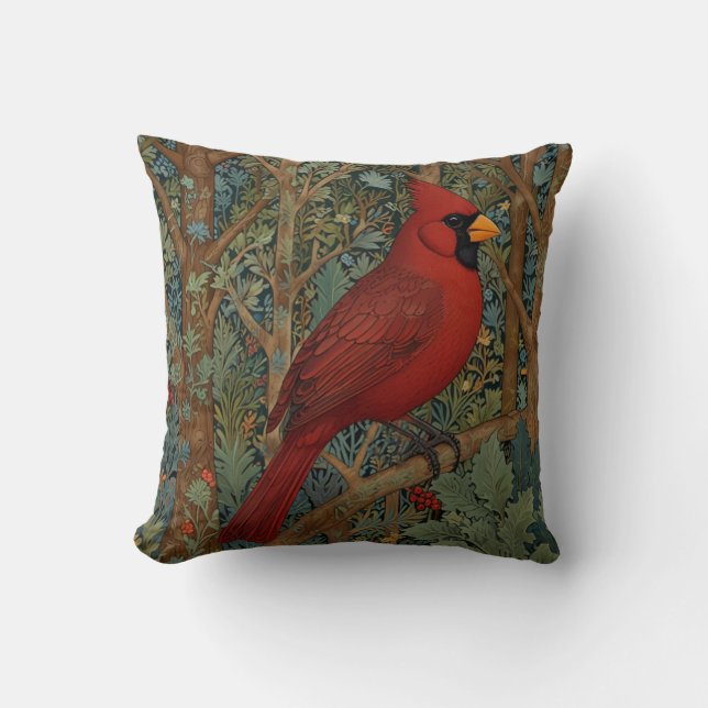 Elegant Retro Cardinal Art nouveau röd fågel Kudde (Framsida)