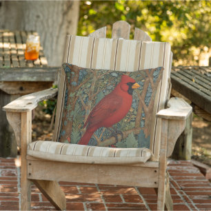 Elegant Retro Cardinal Art nouveau röd fågel Kudde