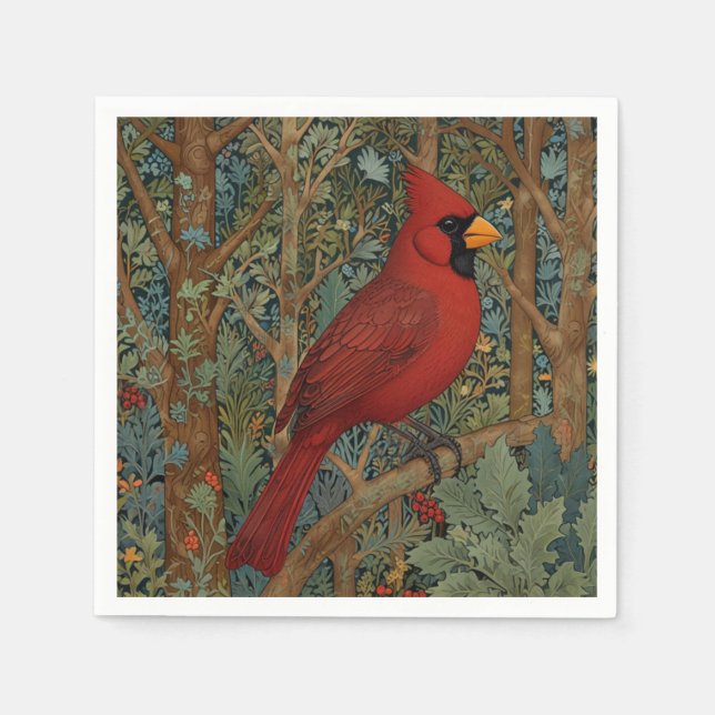 Elegant Retro Cardinal Art nouveau röd fågel Pappersservett (Framsidan)