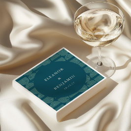 Elegant Retro Chic Arch Teal Blue Personligt bröll Pappersservett