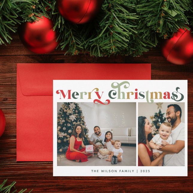 Elegant Retro Färgrik 2 Foto Julkort (Skapare uppladdad)