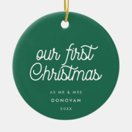 Elegant Retro-Grönten vårt första julfoto Julgransprydnad Keramik