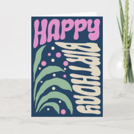 Elegant Retro Groovy 70s Hippie Flower Birthday Kort
