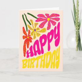 Elegant Retro Groovy Hippie Flower Birthday Kort