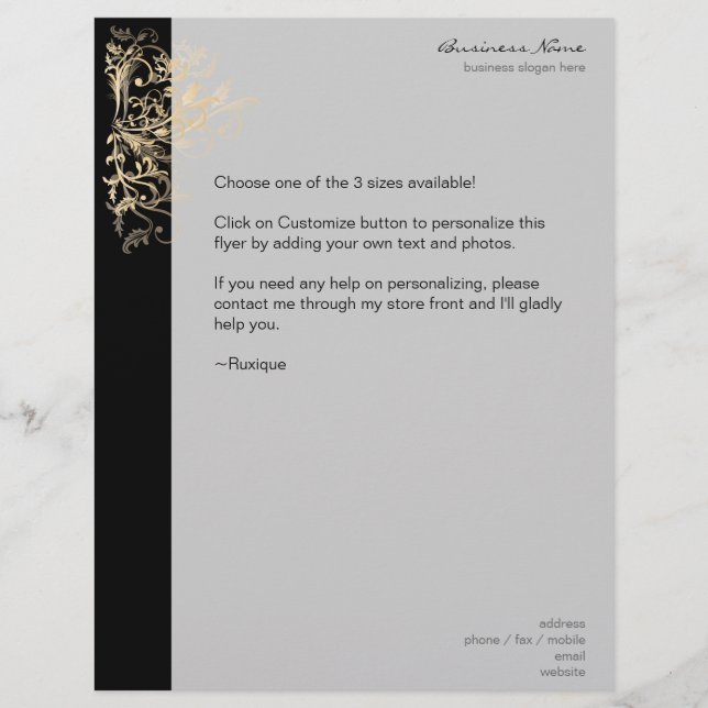 Elegant Retro Guld Flower Swirls Black Reklamblad (Framsidan)