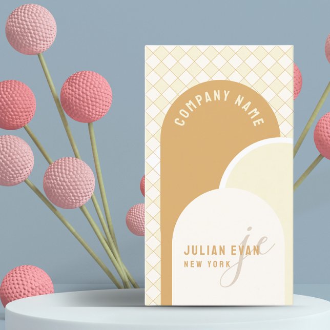 Elegant Retro Gult Gingham Affärskort Visitkort (Skapare uppladdad)