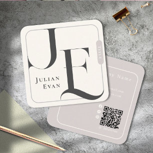 Elegant Retro Ivory White Monogram Fyrkantigt Visitkort