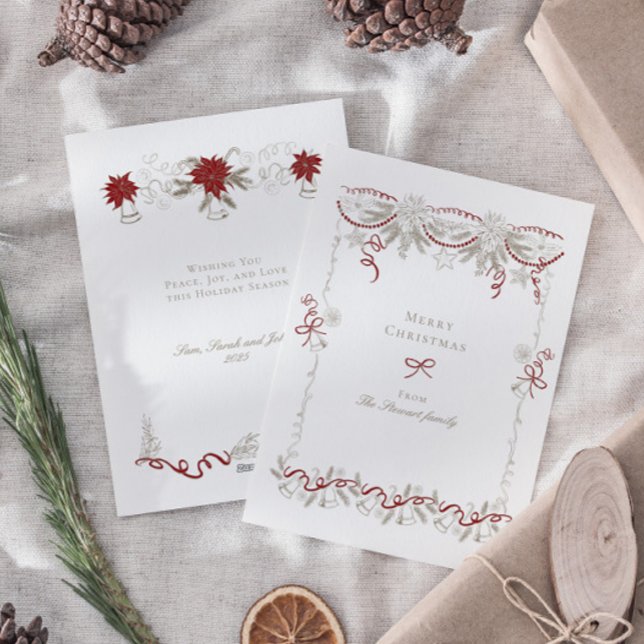 Elegant Retro-julfransen Hand plockade Julkort (Elegant Vintage Retro Merry Christmas Wreath Holiday Card)