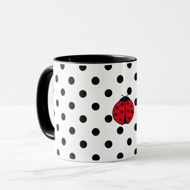 Elegant retro Ladybugs och polka dots Mugg (Framsida vänster)