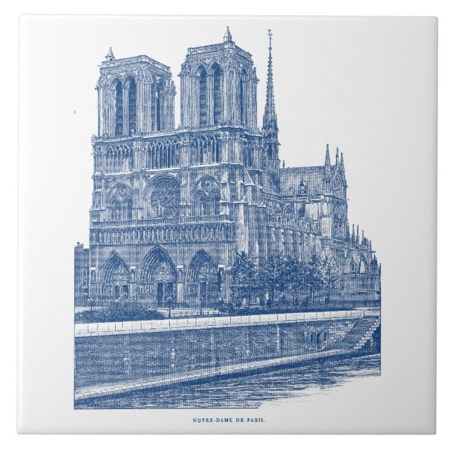 Elegant retro Notre Dame de Paris Indigo Blue Kakelplatta (Framsidan)
