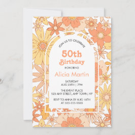 Elegant Retro Orange Peach Flora 50:e födelsedagen Inbjudningar