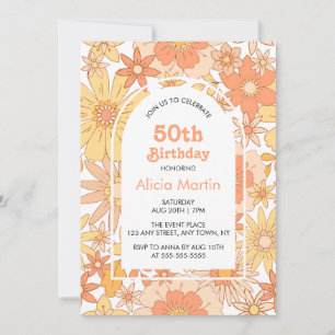 Elegant Retro Orange Peach Flora 50:e födelsedagen Inbjudningar