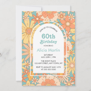Elegant Retro Orange Peach Flora 60:e födelsedagen Inbjudningar