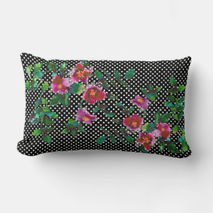 Elegant retro-polka punkt vattenfärg röd ros lumbarkudde