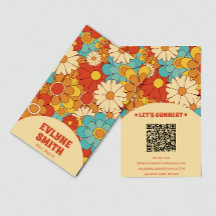 Elegant Retro QR-kod Groovy Blommigt Trendig Boho