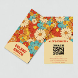 Elegant Retro QR-kod Groovy Blommigt Trendig Boho Visitkort