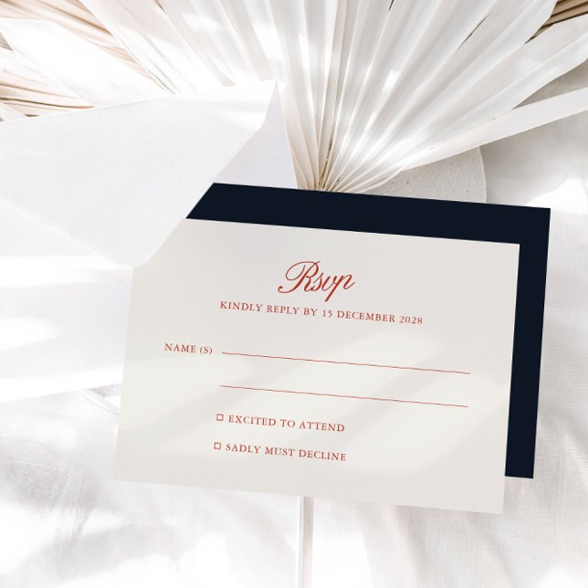 Elegant Retro Red & Deep Blue Black OSA kort (Elegant Retro Red & Deep Blue Black RSVP Card)