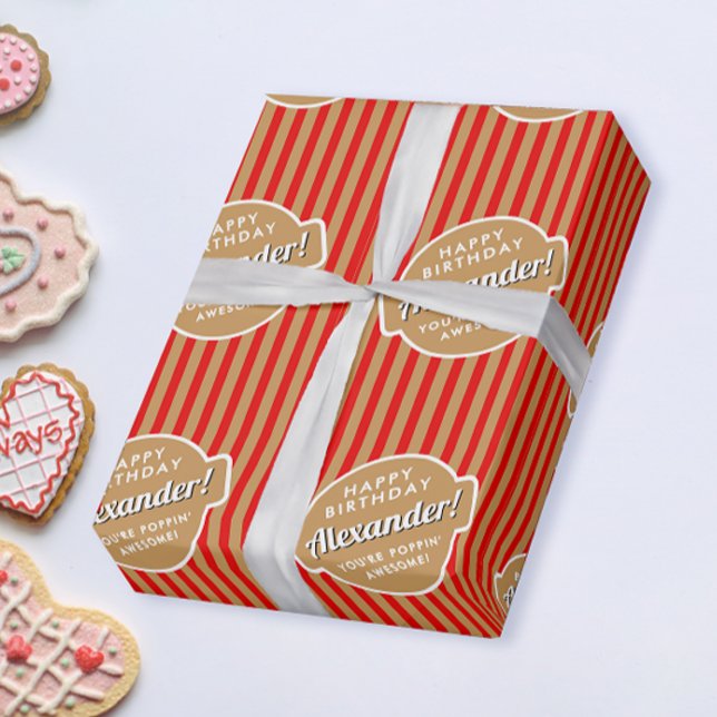 Elegant Retro Red Guld Popcorn Rand Mönster Presentpapper (Skapare uppladdad)
