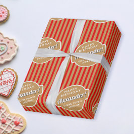Elegant Retro Röd Guld Popcorn Ränder Mönster Presentpapper
