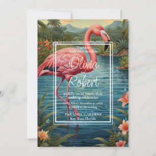 Elegant retro rosa flamingo tropiska boho-trädgård inbjudningar