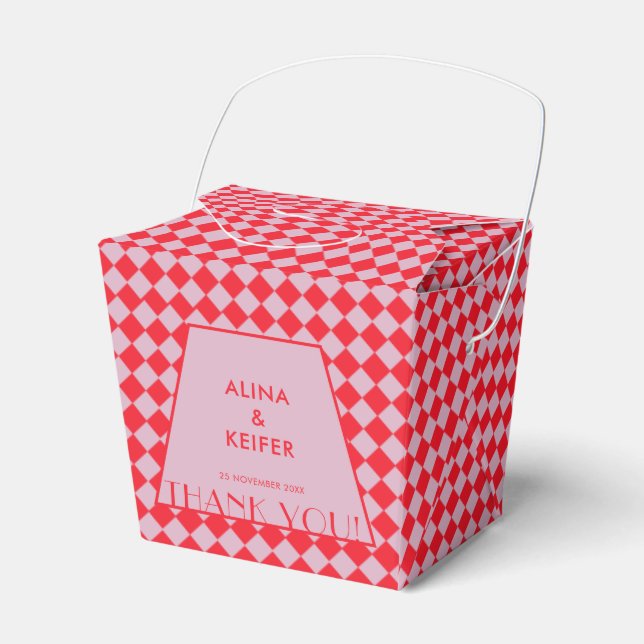 Elegant Retro Rosa & Röd Rutig Bröllop  Presentaskar (Framsidan Sidan)