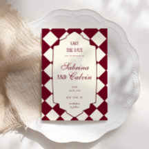 Elegant Retro Rutig Burgunder Röd Bröllop