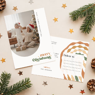 Elegant Retro Script Familjefoto Julönskan Vykort