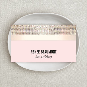 Elegant Retro Sequin Guld och Rosa Stripe Visitkort