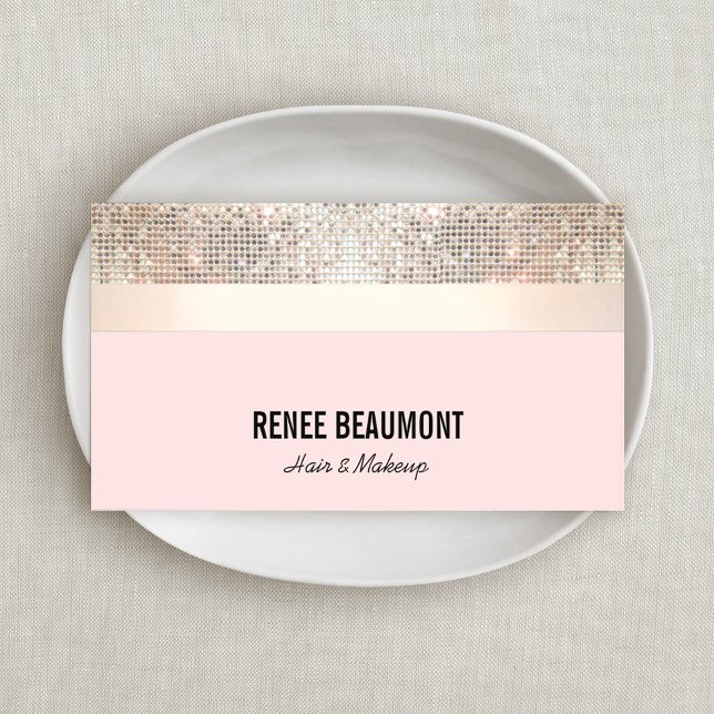 Elegant Retro Sequin Guld och Rosa Stripe Visitkort (Skapare uppladdad)