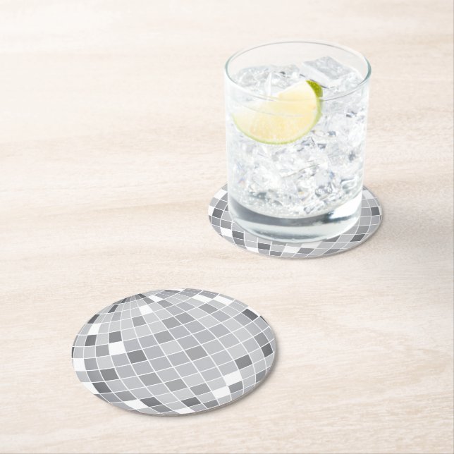 Elegant Retro Silver Diskokula Underlägg Papper Rund (Insitu)