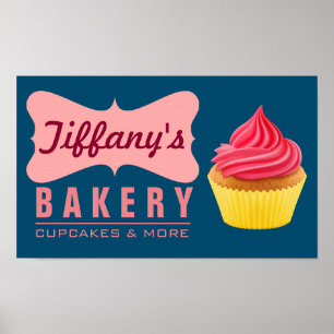 Elegant Retro Söt Tårta Butik Rosa Cupcake Bageri Poster