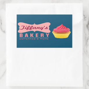 Elegant Retro Söt Tårta Butik Rosa Cupcake Bageri Rektangulärt Klistermärke