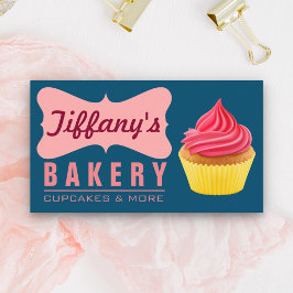 Elegant Retro Söt Tårta Butik Rosa Cupcake Bageri Visitkort