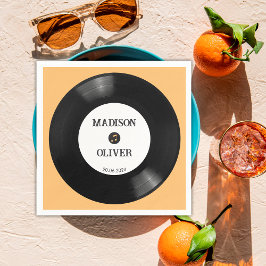 Elegant Retro Svart och Vitt Vinylskiva Bröllop Pappersservett