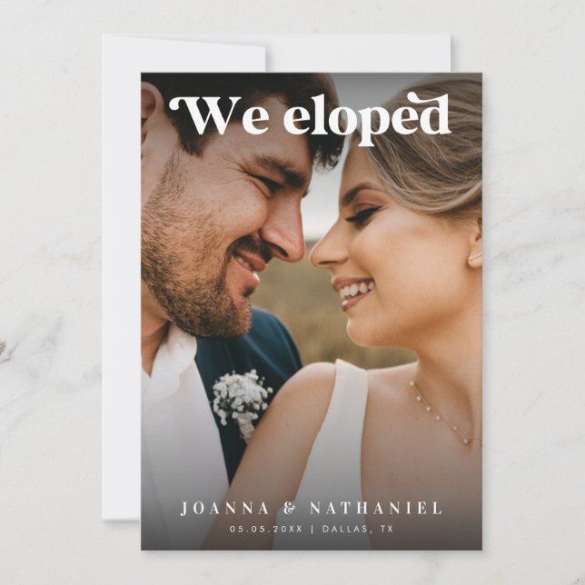 Elegant retro svart & vit elopemangsinbjudan inbjudningar (Framsida)