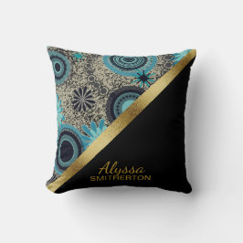 Elegant Retro Teal Black Guld Personlig Kudde