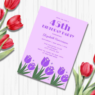 Elegant Retro Tulip Blommigt Lila Birthday Inbjudningar