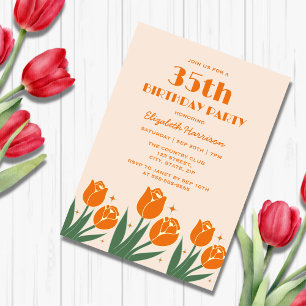 Elegant Retro Tulip Blommigt Orange Födelsedag Inbjudningar