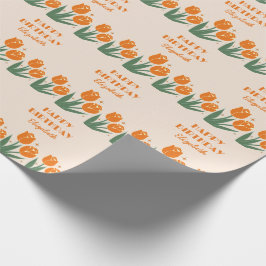 Elegant Retro Tulip Blommigt Orange Födelsedag Presentpapper