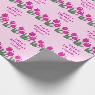 Elegant Retro Tulip Blommigt Rosa Birthday Presentpapper