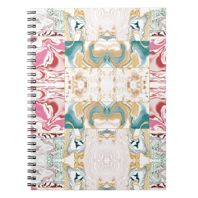 Elegant Retro Turkos & Rosa Marmor Vätskebilds Mos Anteckningsbok (Framsidan)
