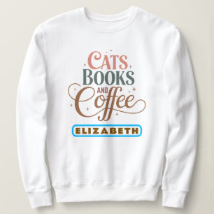 Elegant Retro-typografi Katt Bokar och kaffe T Shirt