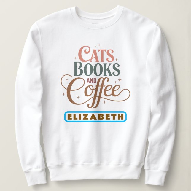 Elegant Retro-typografi | Katt Bokar och kaffe T Shirt (Design framsida)